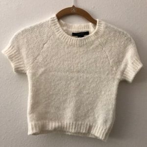 Fuzzy white short sleeve crop top